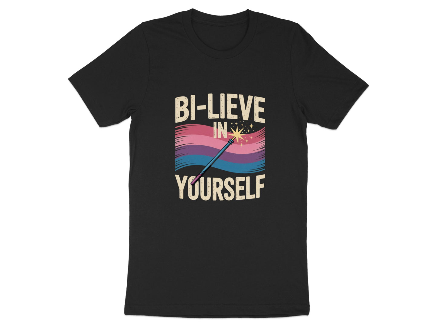 Bi-lieve in Yourself Pride Wand Black T-Shirt product