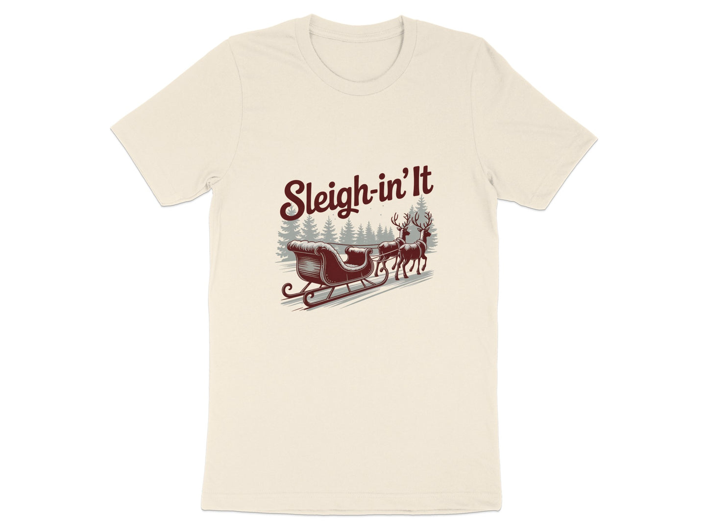 Sleigh-in' It Scene with Reindeer on Beige T-shirt product