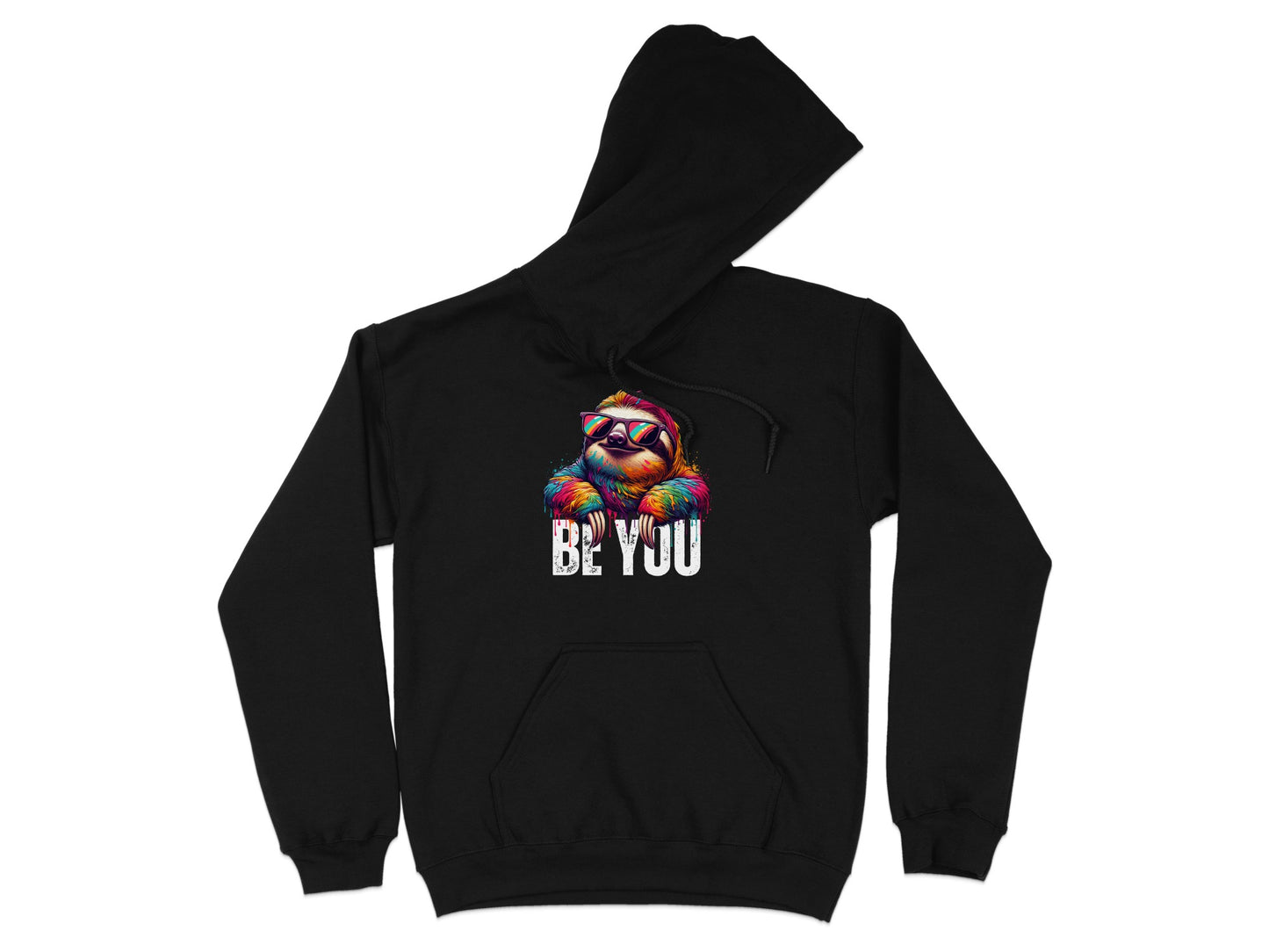 Be You Colorful Sloth Design on Black Hoodie product type