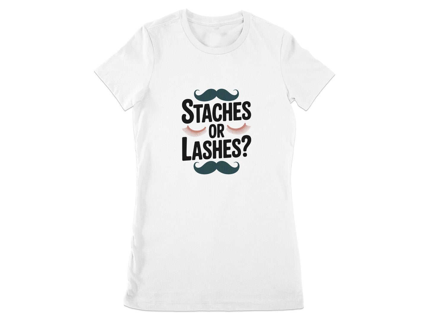 Staches or Lashes Fun Graphic Tee Shirt product type