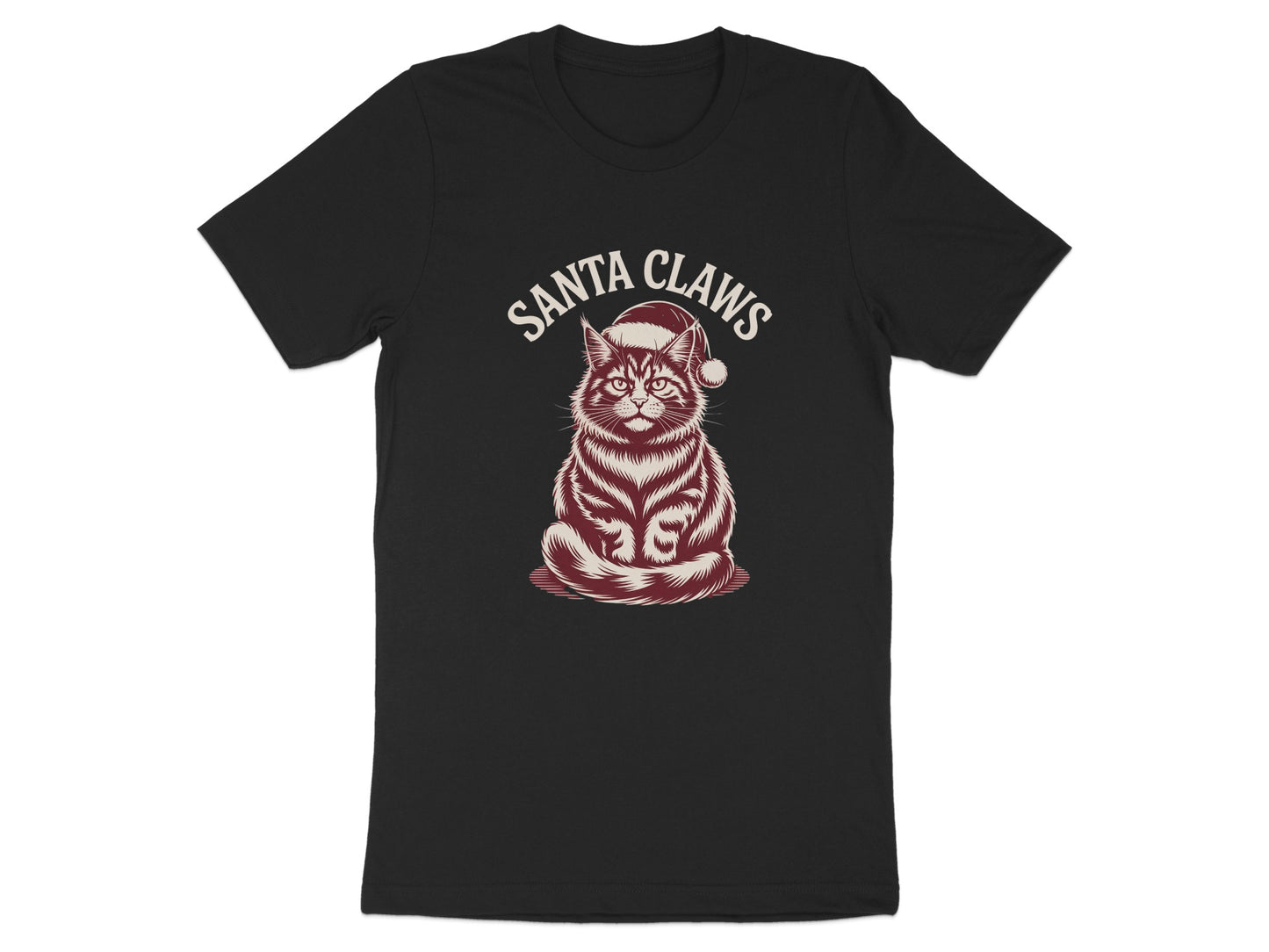Santa Claws Cat Design Black Tee Shirt product type