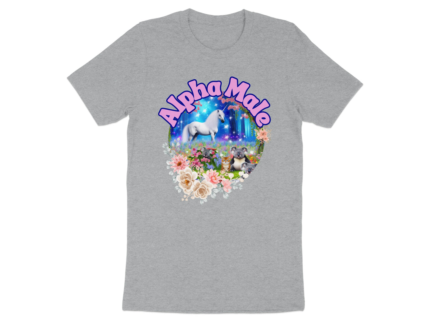Alpha Male Unicorn with Cat and Flowers T-Shirt product