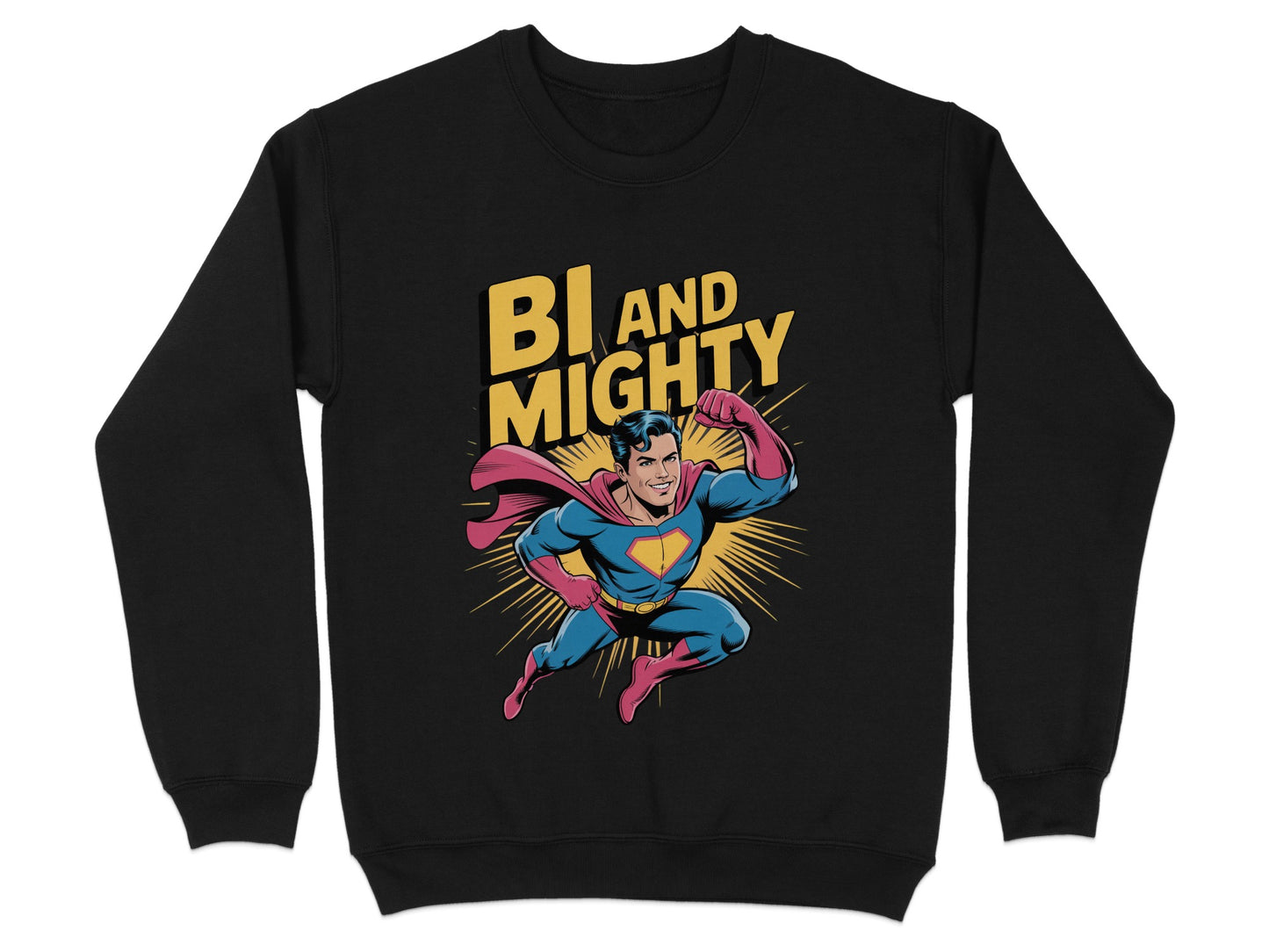 Bi and Mighty superhero themed sweatshirt product