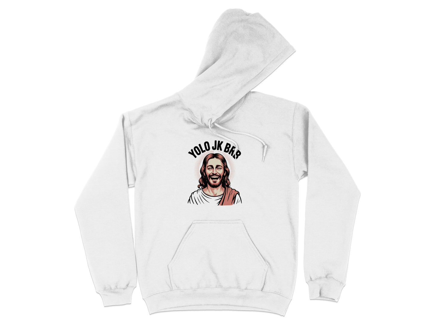 YOLO JK BRB White Hoodie with Graphic Design product type