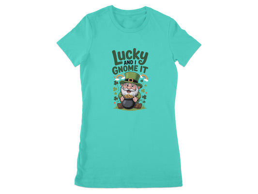 Lucky and I Gnome It Funny Graphic Women T-Shirt