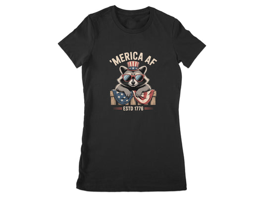 'Merica AF ESTD 1776 Raccoon Graphic Tee Shirt product