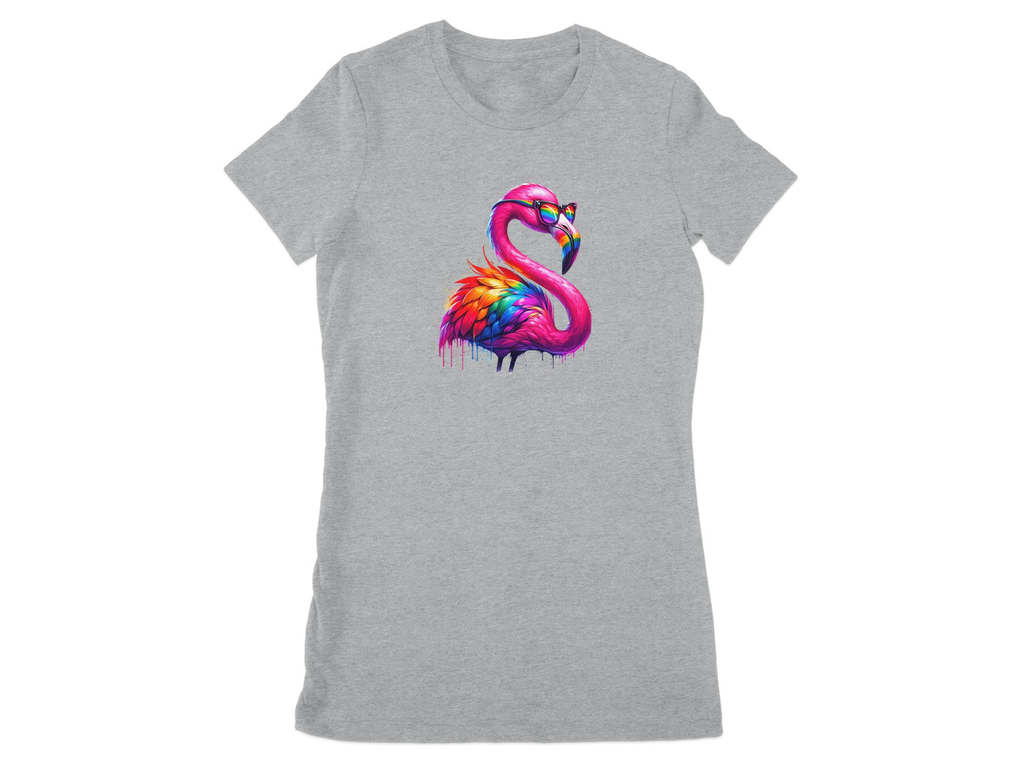 Vibrant Flamingo Graphic Design on Gray Shirt product