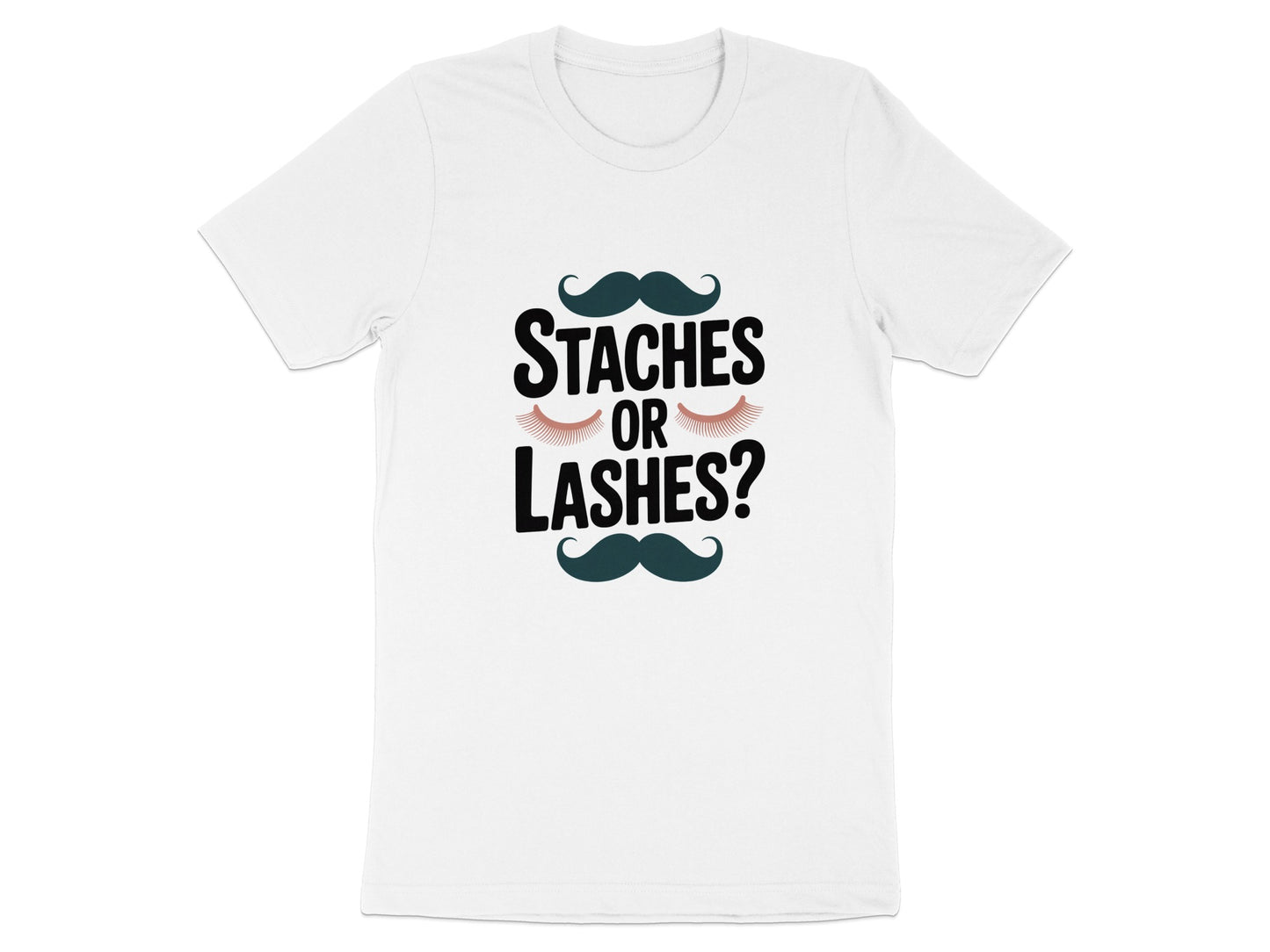 Staches or Lashes Fun Graphic T-shirt product type