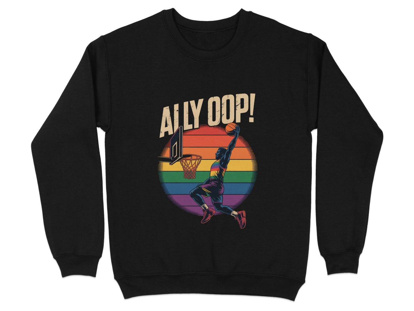 Rainbow Retro Athlete Alley Oop Basketball Sweatshirt