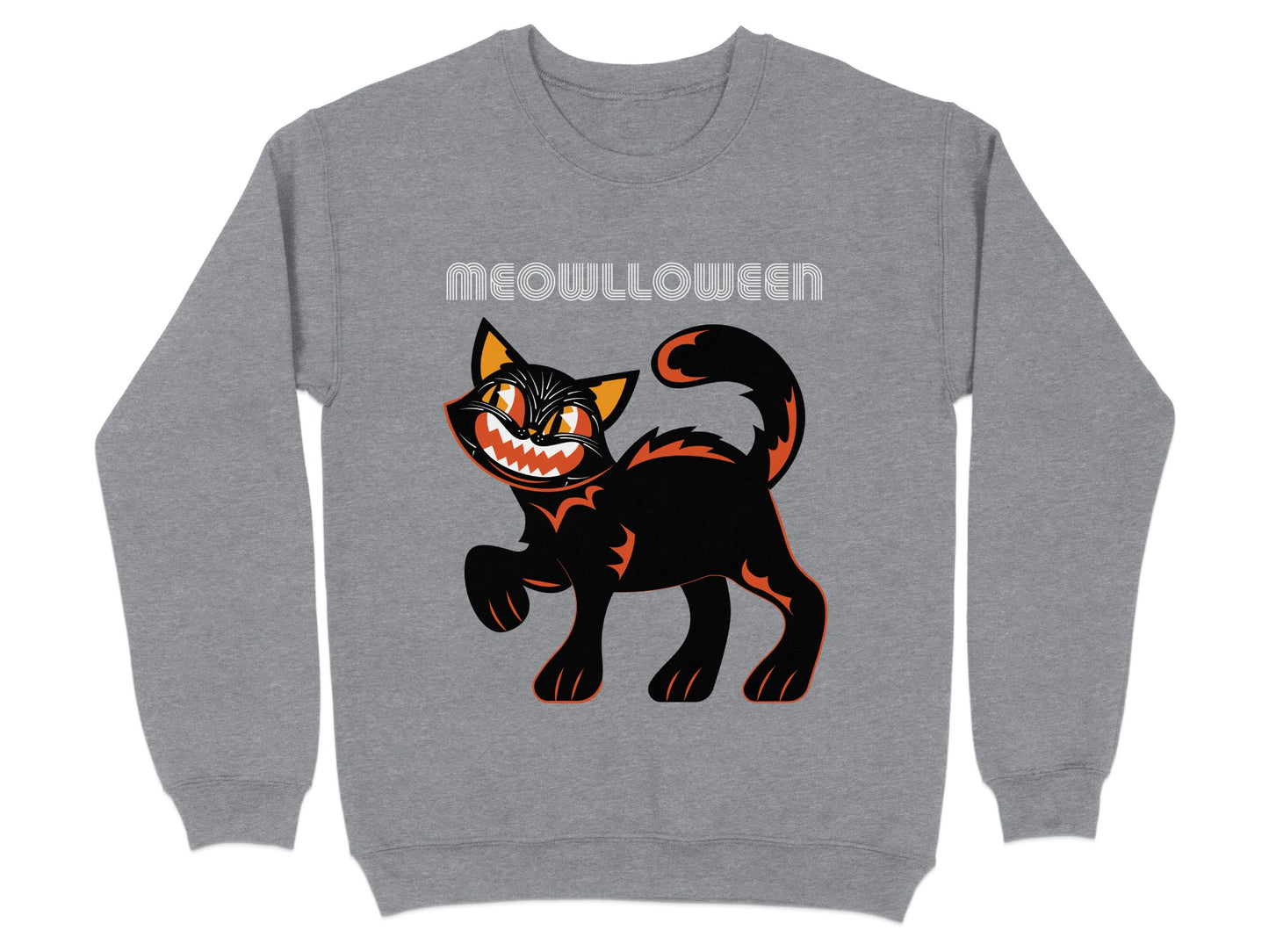 Meowlloween Black Cat Graphic Grey Sweatshirt product