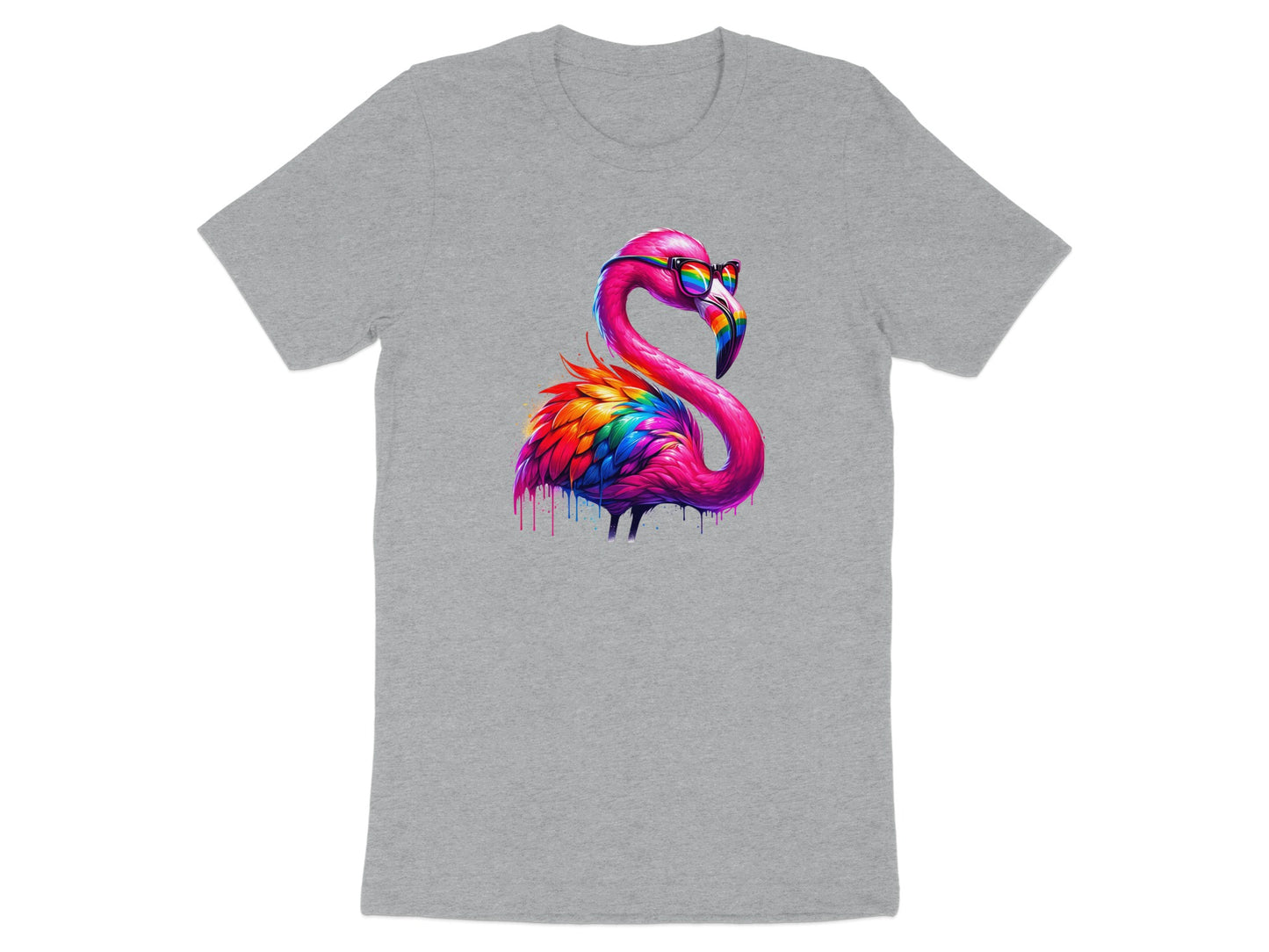 Flamingo Graphic Design on Gray T-Shirt Unique Art Product