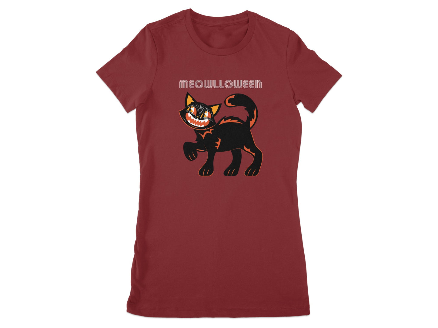 Meowlloween themed black cat women's t-shirt product
