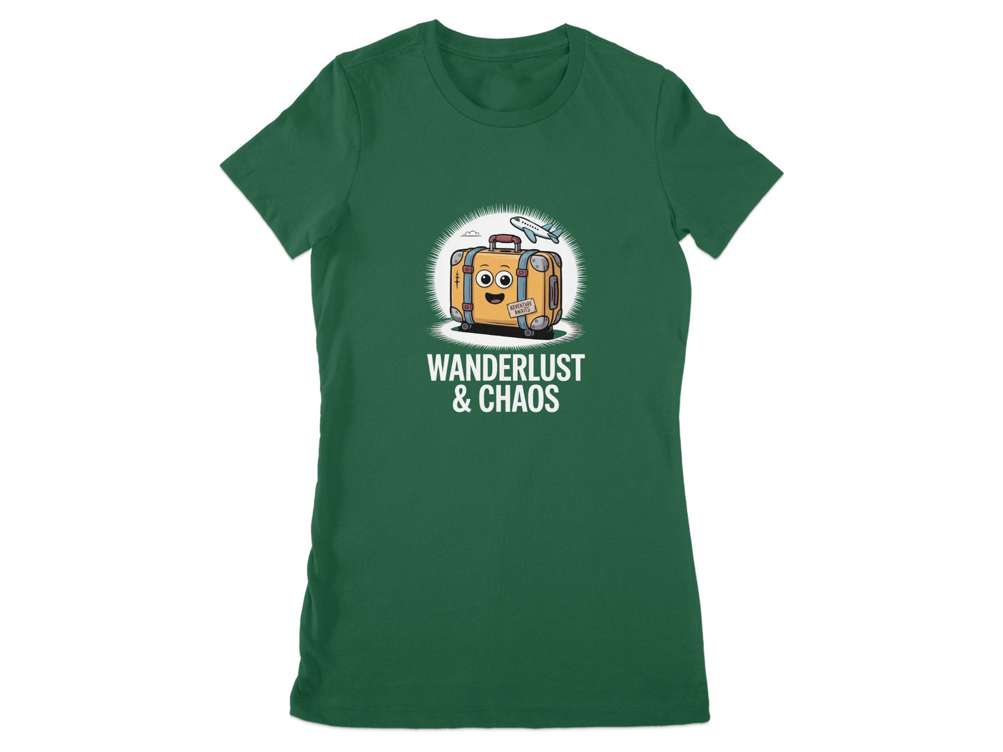 Wanderlust and Chaos Artwork on Green T-Shirt Product
