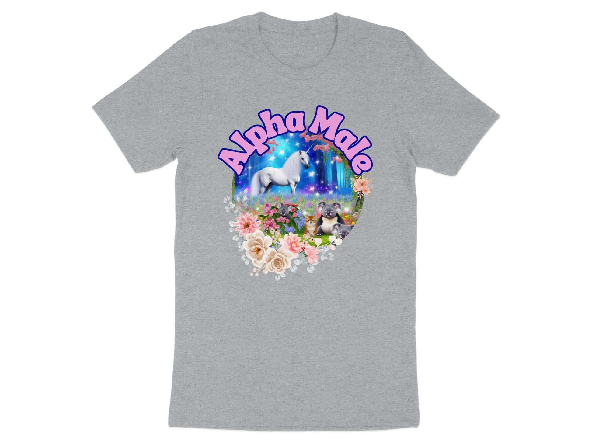 Alpha Male Unicorn with Cat and Flowers T-Shirt product