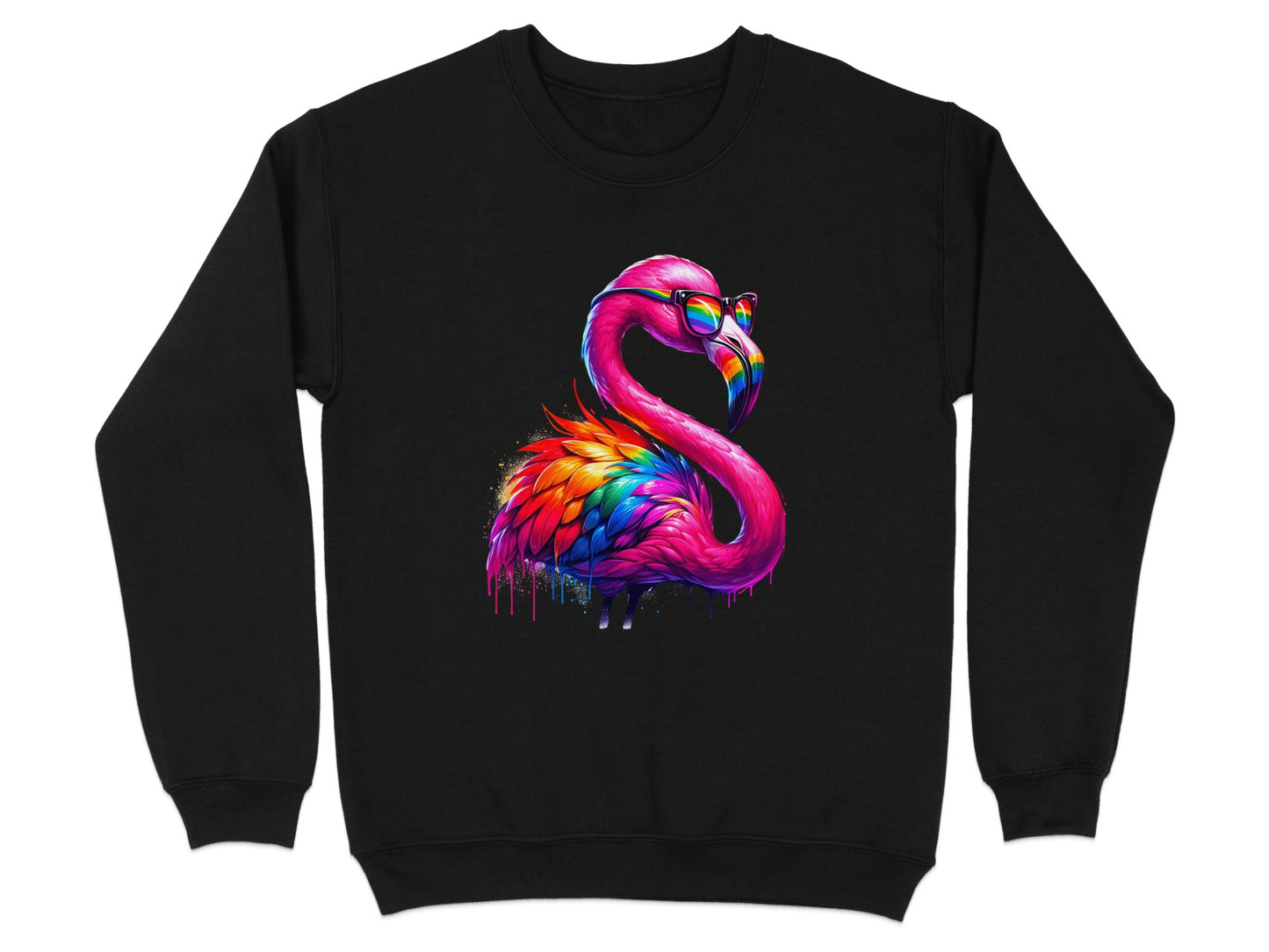 Colorful Flamingo Wearing Sunglasses Graphic Sweatshirt