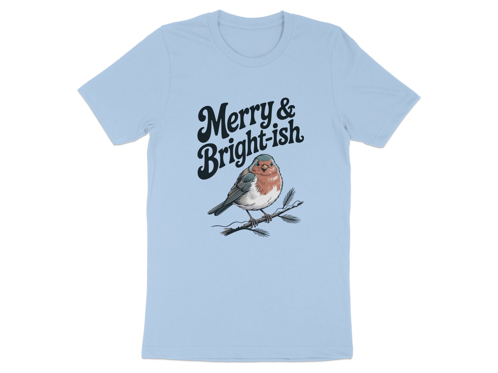 Merry and Bright-ish Blue Bird Printed T Shirt Product